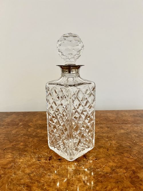 Antique Edwardian Quality Cut Glass Hallmarked Silver Collar Decanter
