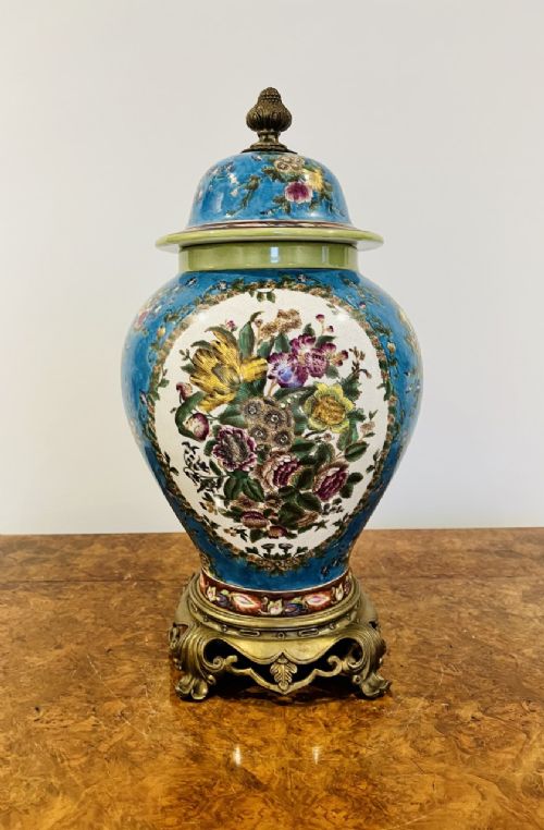 Large Antique Quality Hand Painted Lidded Vase