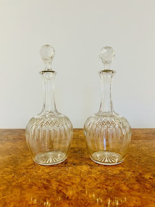 Pair of Antique Edwardian Cut Glass Decanters