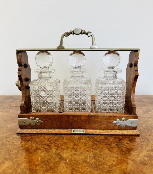 Antique Edwardian Quality Oak Tantalus