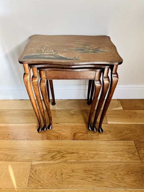 Quality Antique Nest of Three Chinoiserie Decorated Tables