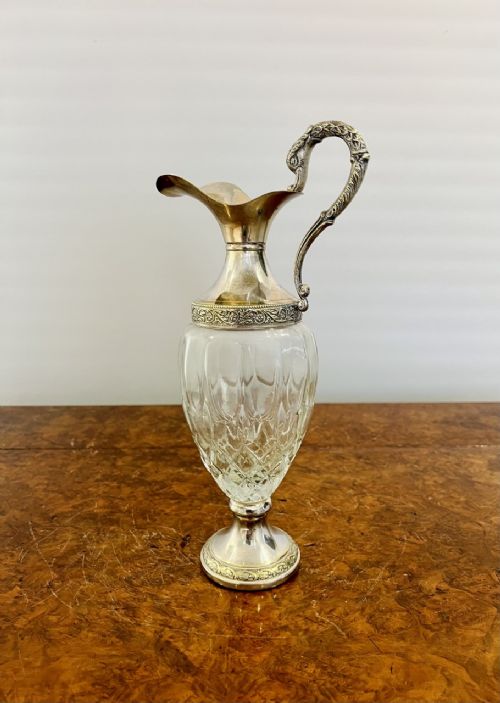 Antique Edwardian Quality Silver Plate and Cut Glass Claret Jug