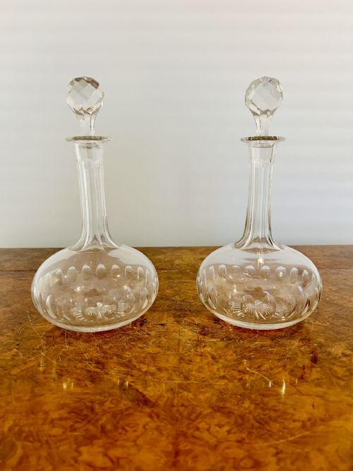 Pair of Antique Edwardian Glass Decanters