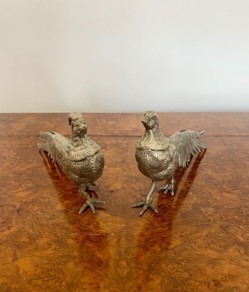 Unusual Pair of Quality Antique Silver Plated Pheasants
