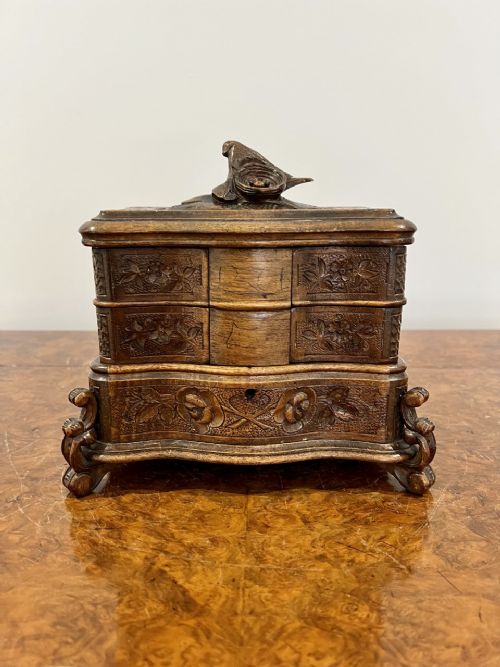 Antique Victorian Carved Oak Jewellery Box
