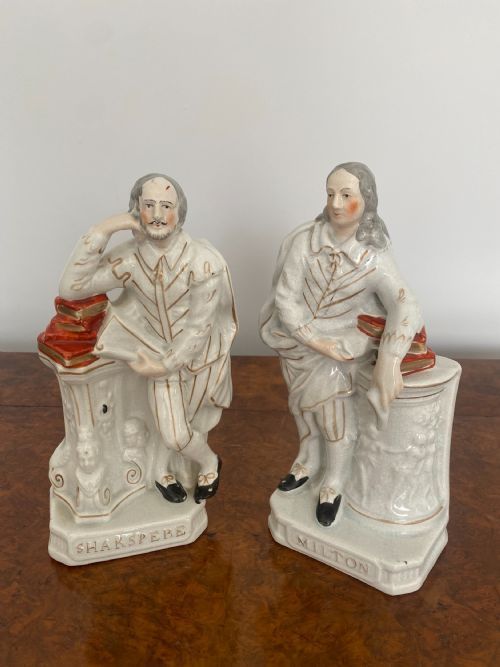 Pair of Aantique Victorian Quality Staffordshire Figures of Shakespeare & Milton