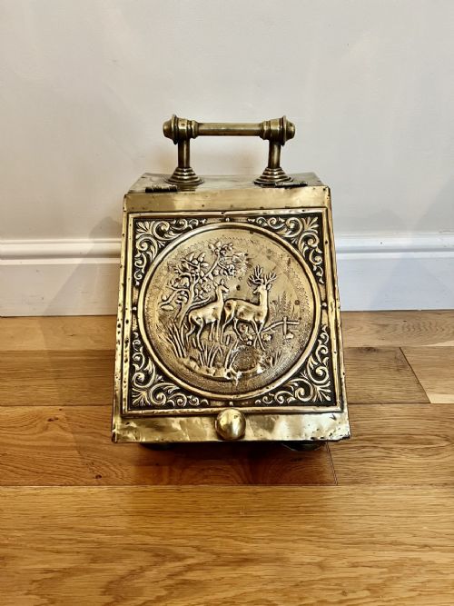 Quality Antique Victorian Ornate Brass Coal Box