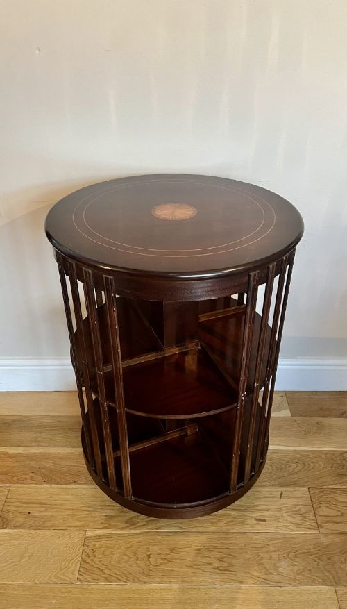Antique Edwardian Quality Mahogany Inlaid Circular Revolving Bookcase
