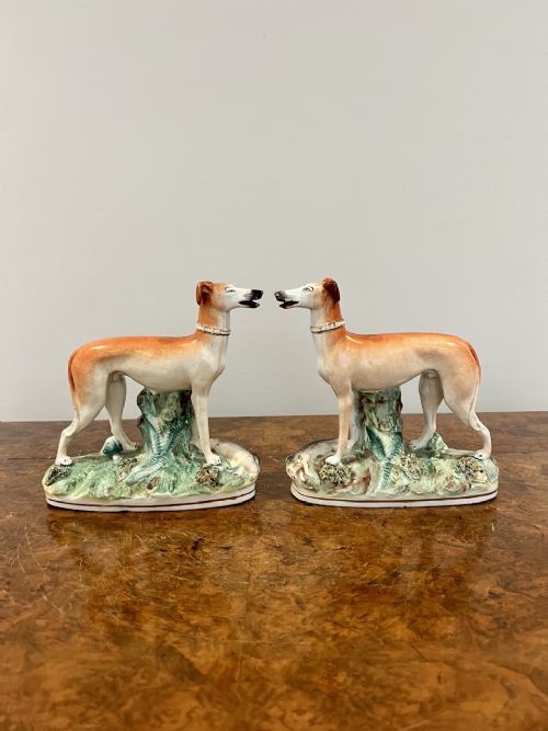 Quality Pair of Antique Victorian Staffordshire Greyhounds