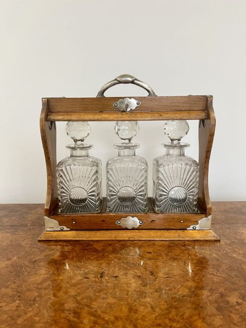 Quality Antique Edwardian Oak Tantalus