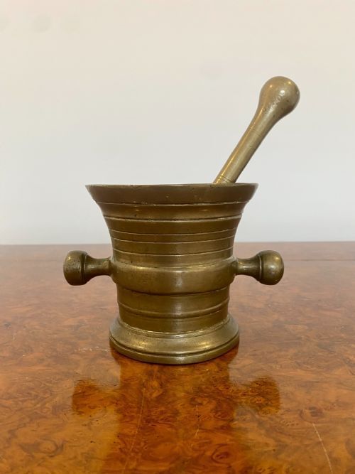 ANTIQUE BRONZE PESTLE AND MORTAR