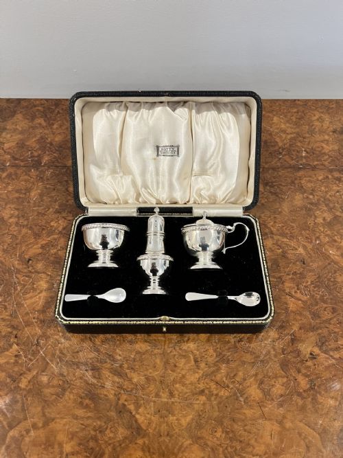 Quality Antique Solid Silver Boxed Cruet Set