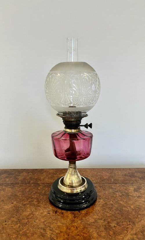 Antique Victorian Cranberry Glass Oil Lamp