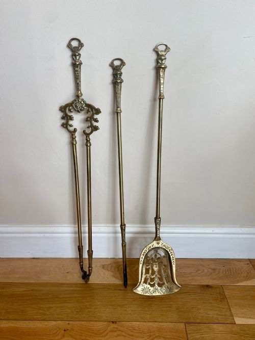 Set of Antique Victorian Quality Ornate Brass Fire Irons