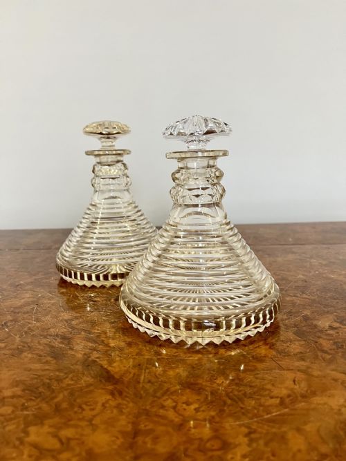 Unusual Pair of Quality George III Cut Glass Ships Decanters