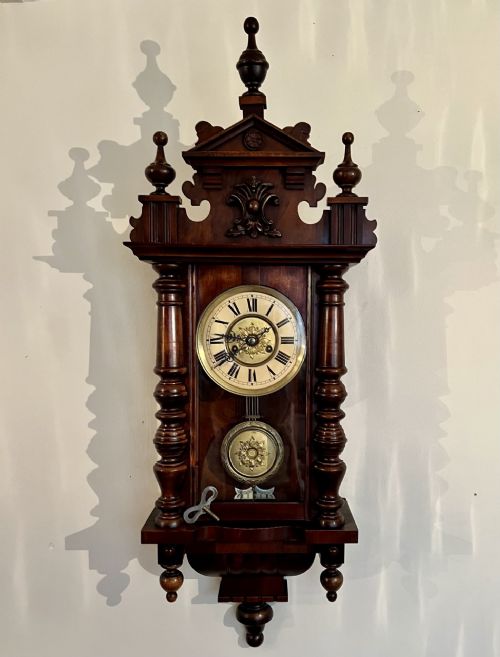 Antique Victorian Quality Carved Walnut Vienna Wall Clock