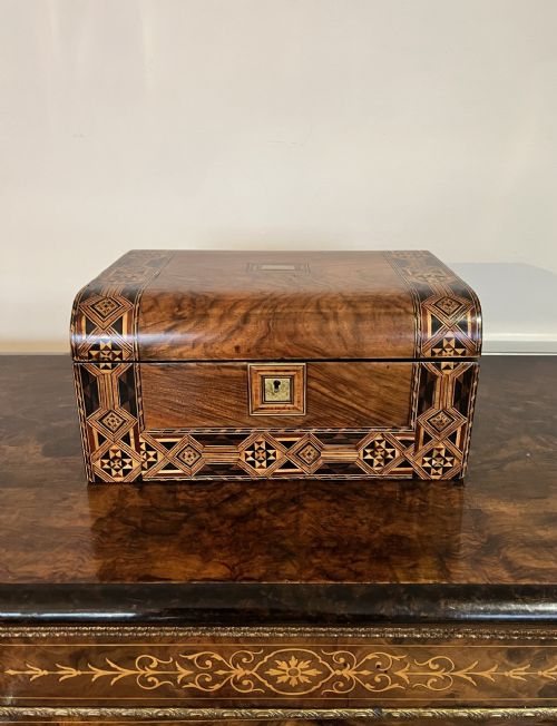 Fantastic Quality Antique Victorian Walnut Marquetry Inlaid Sewing Box