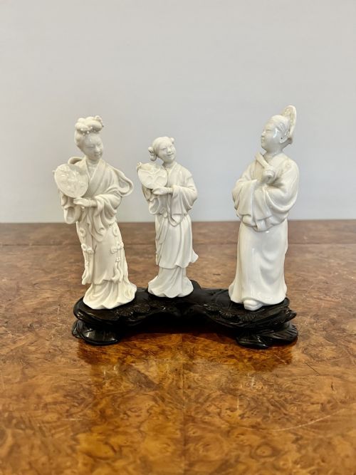 Quality Antique Chinese Blanc De Chine Figures on a Carved Hardwood Base