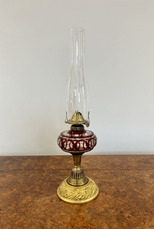 Antique Victorian Brass and Glass Oil Lamp