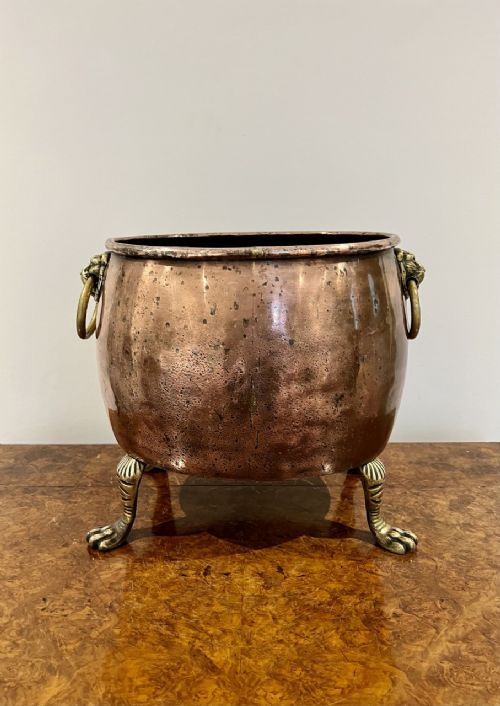 Outstanding Quality Antique Victorian Large Copper and Brass Log Bin