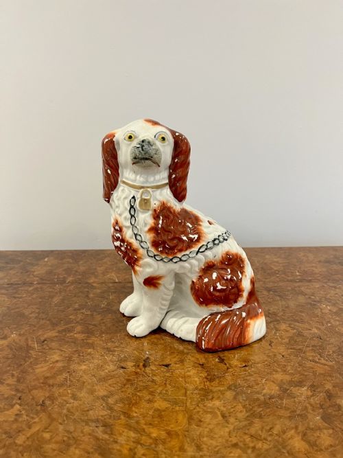 Antique Victorian Staffordshire Spaniel Seated Dog