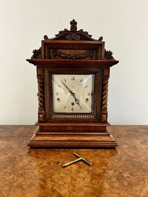 Antique Edwardian Quality Carved Oak Chiming Mantle Clock