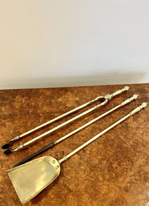 Antique Victorian Quality Brass Fire Irons