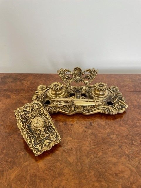 Quality Antique Victorian Ornate Brass Desk Set