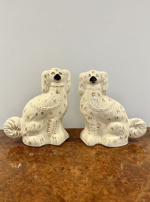 Large Pair of Victorian Seated Staffordshire Spaniel Dogs