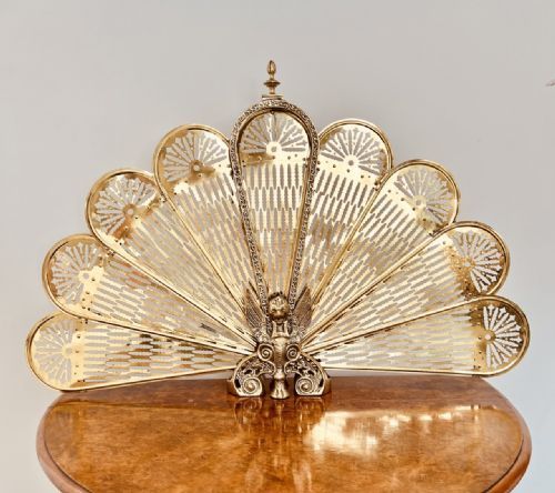Antique Victorian Quality Ornate Brass Peacock Folding Fire Screen
