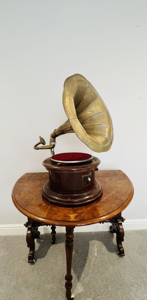 Antique Mahogany Brass Horn Gramophone