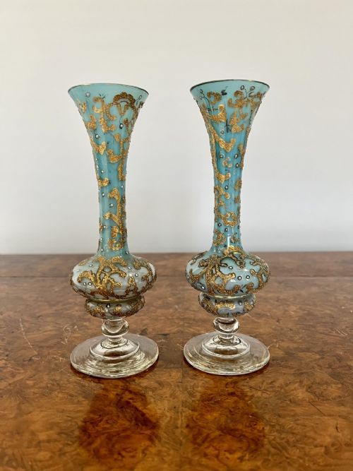 Pair of Antique Victorian Hand Painted Quality Glass Vases