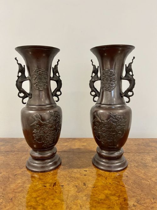 Quality Pair of Antique Japanese Bronze Vases