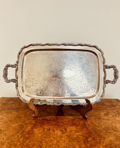 Large Antique Quality Silver Plated Engraved Tea Tray
