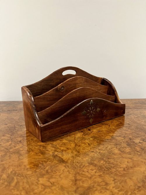 Antique Hardwood Brass Inlaid Letter Rack
