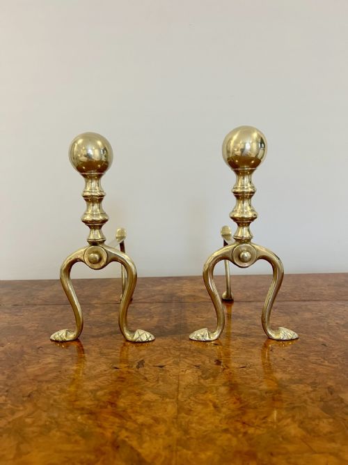 Elegant Pair of Quality Antique Victorian Brass Fire Dogs
