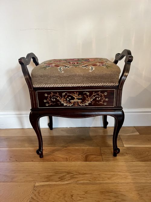 Fine Quality Antique Victorian Mahogany Inlaid Freestanding Piano Stool