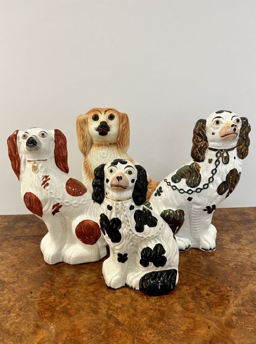 Collection of Four Antique Quality Hand Painted Staffordshire Dogs