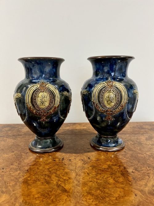 Quality Pair of Antique Victorian Royal Doulton 'Royal' Vases
