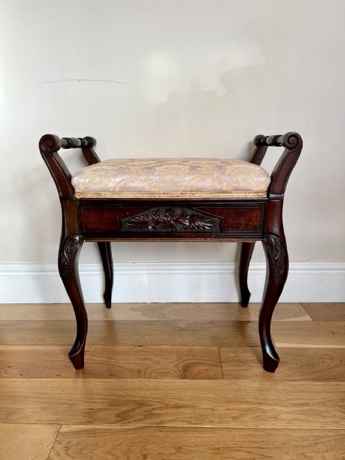 Antique Edwardian Carved Mahogany Piano Stool