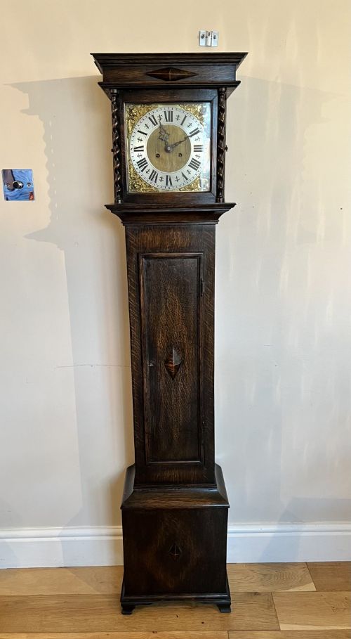 Antique Quality Oak Brass Face Grandmother Clock