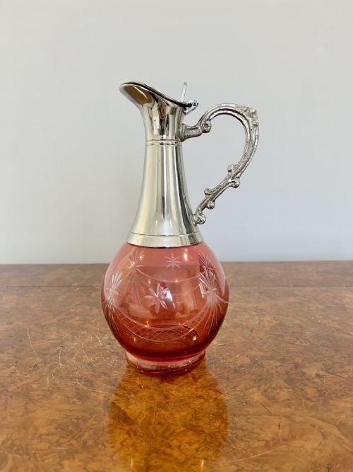Superb Antique Edwardian Cranberry Glass Wine Decanter
