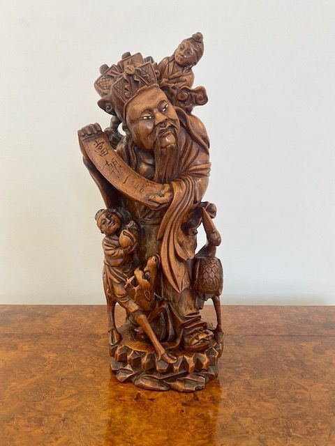 Large Quality Carved Hardwood Chinese Figure of an Immortal