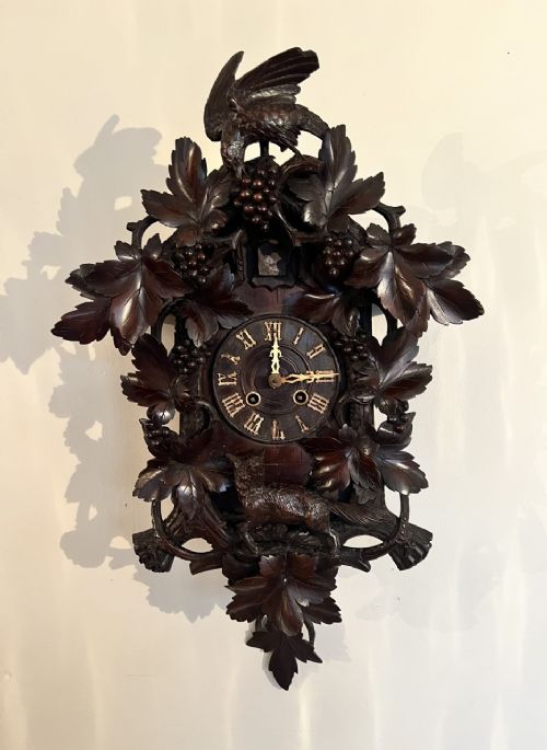 Antique Victorian Quality Carved Walnut Black Forest Cuckoo Clock