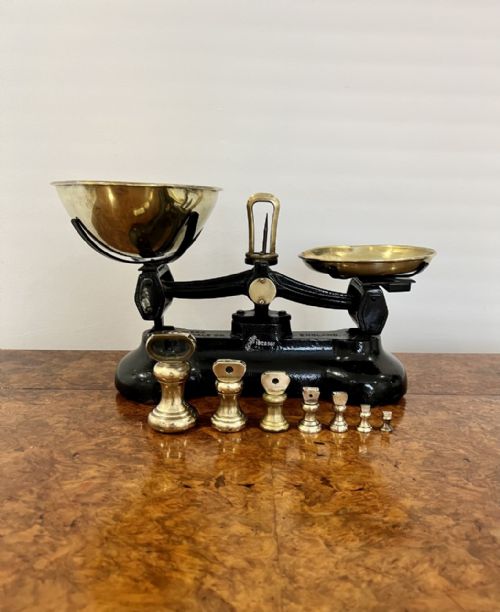 Set of Brass and Iron Antique Kitchen Scales and Weights