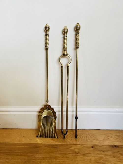 Antique Victorian Quality Brass Fire Irons