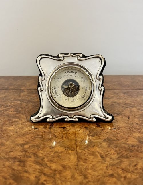 Antique Edwardian Quality Silver Framed Desk Barometer