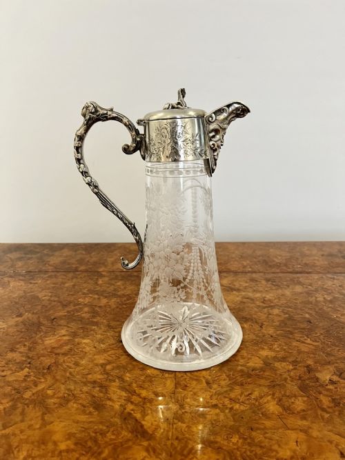 Superb Quality Antique Victorian Glass and Silver Plated Claret Jug