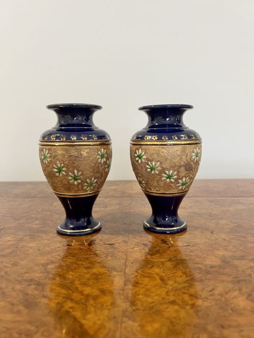 Lovely Small Pair of Antique Victorian Royal Doulton Vases
