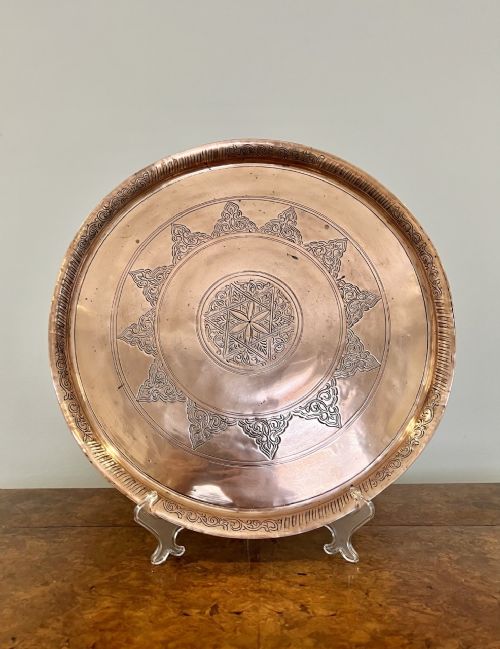 Antique Victorian Quality Circular Cairoware Copper and Mixed Metal Tray
